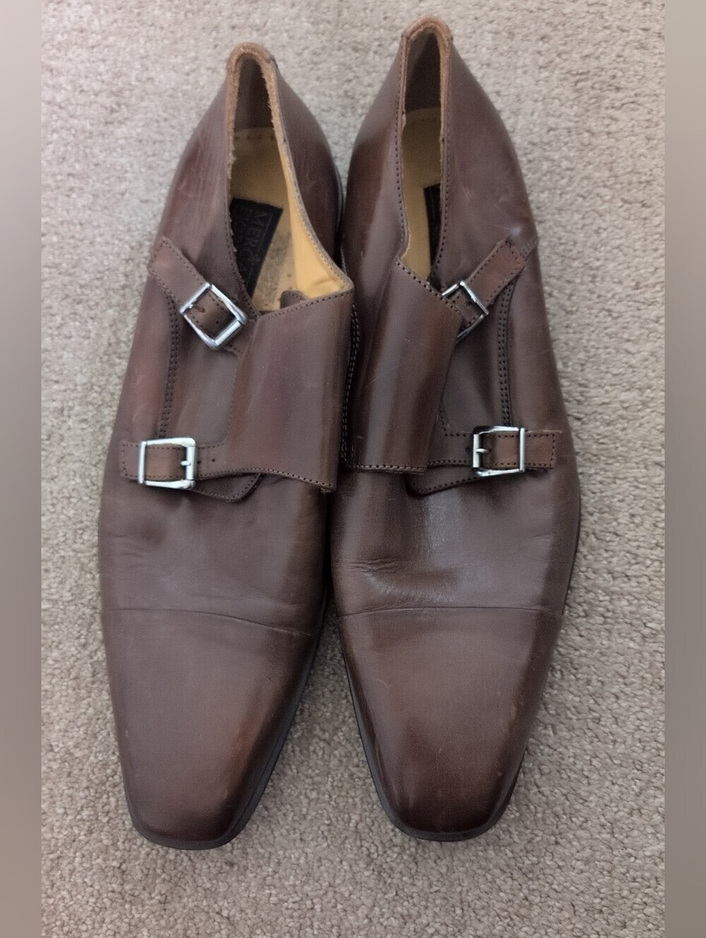 Mercanti Fiorentini Brown Leather Italian Double Monk Strap Dress Shoes